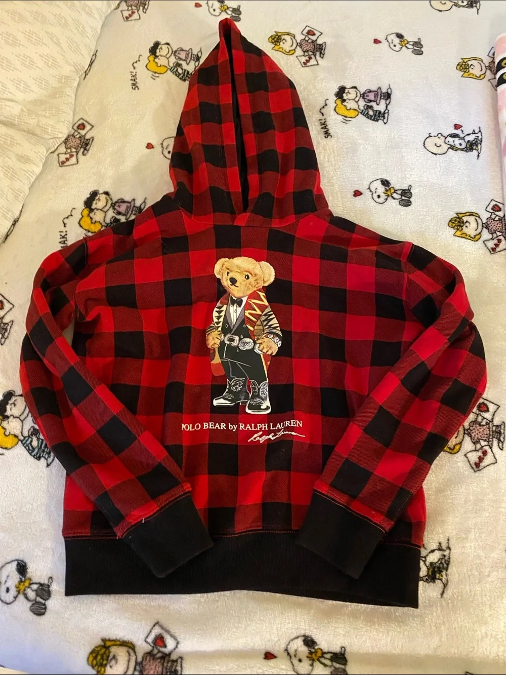 Ralph Lauren Red & Black Buffalo Plaid Polo Bear Hoodie